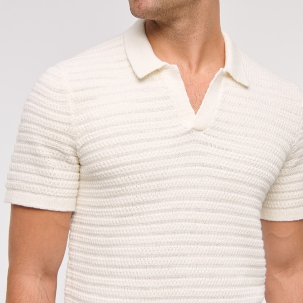 Abercrombie & Fitch Men’s Textured Knit Polo Sweater, Size XL Cream Short Sleeve